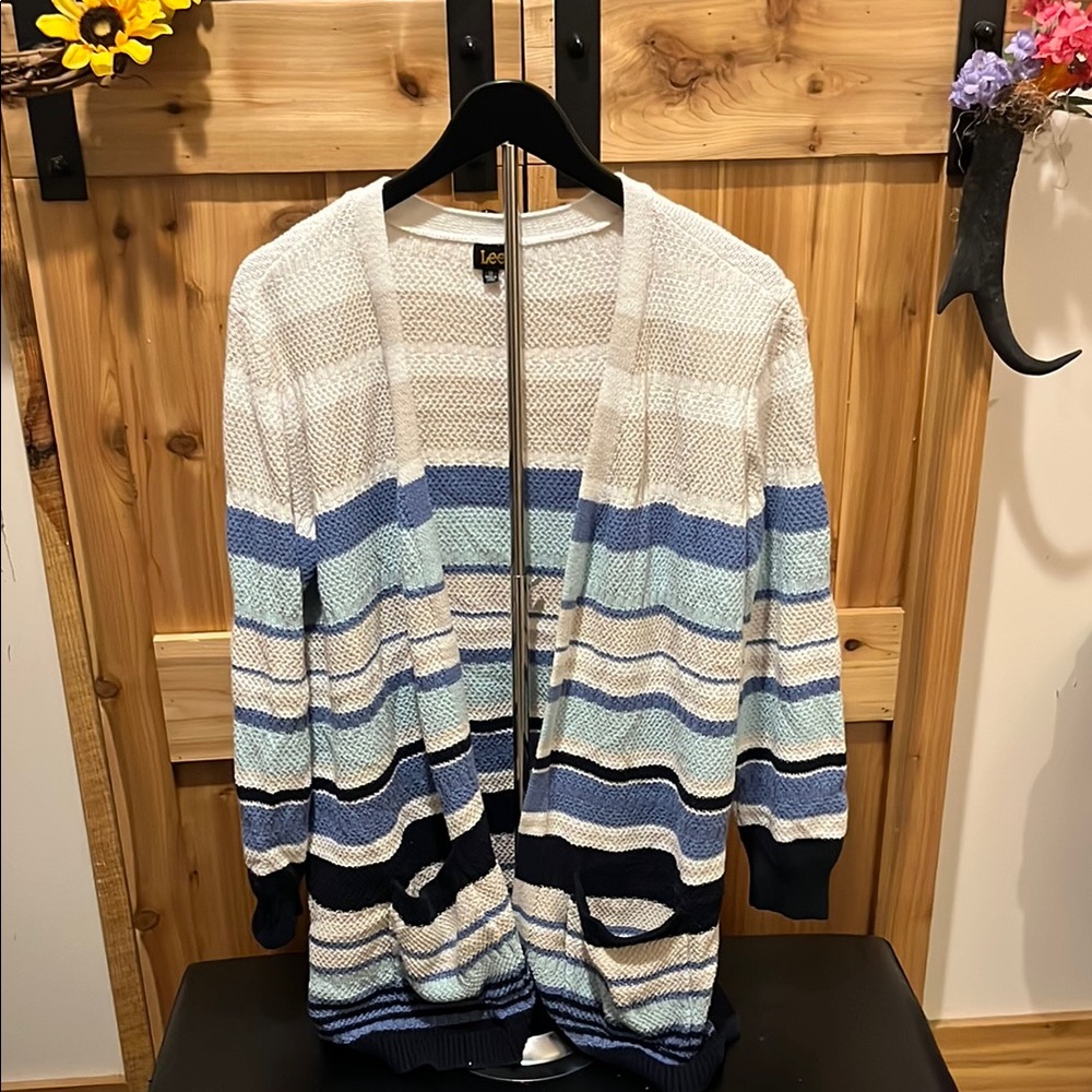 Lee Women's Multicolor Open Front Striped Cardigan
